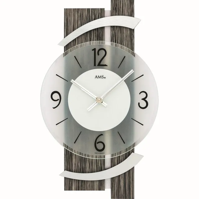 AMS Wandklok Hout-Aluminium 9547 Grijs