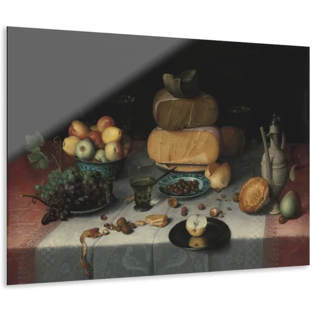 Myfinto Indoorart - Glasschilderij stilleven met kazen 120x80 CM - Afbeelding op plexiglas - Inclusief montagemateriaal rood