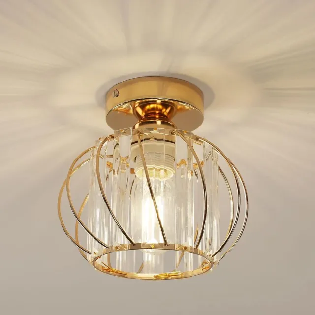 Riserva Kristallen Plafondlamp Goud - E27 Fitting - Moderne Ronde Plafondlamp van Kristal en IJzer voor Woonkamer, Slaapkamer en Hal