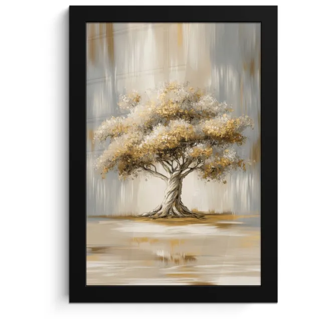 FrameYourWall Poster in lijst - Fotolijst 20x30 cm - Posters - Boom - Bladeren - Abstract - Wit - Posterlijst zwart - Decoratie - Wanddecoratie woonkamer - Muurdecoratie slaapkamer
