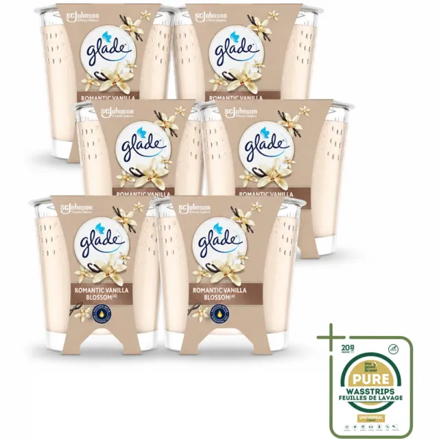 Glade 6 x Glade - Geurkaars Romantic Vanillebloesem - 100% Raapzaadwas & Vegan - 112 g - Wasstrips - Geurkaars - Geur - Kaars - Vegan - Duurzaam crème