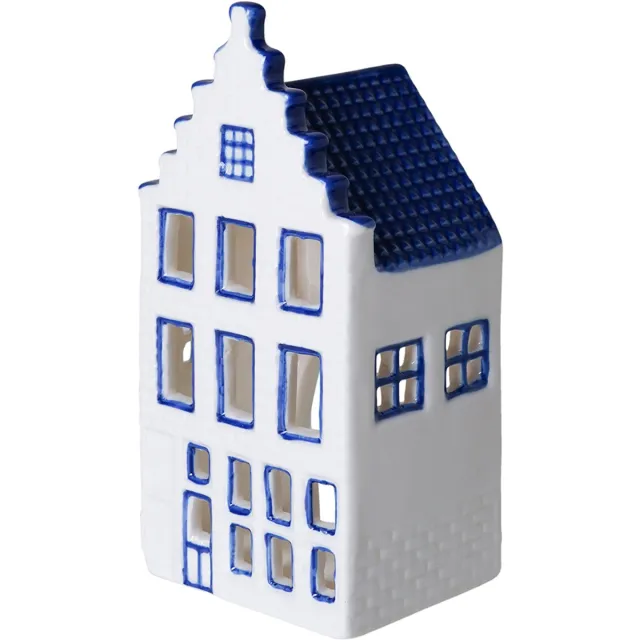 Heinen Delfts Blauw Waxinelichthouder Huisje - Trapgevel - 13 cm Delfts Blauw