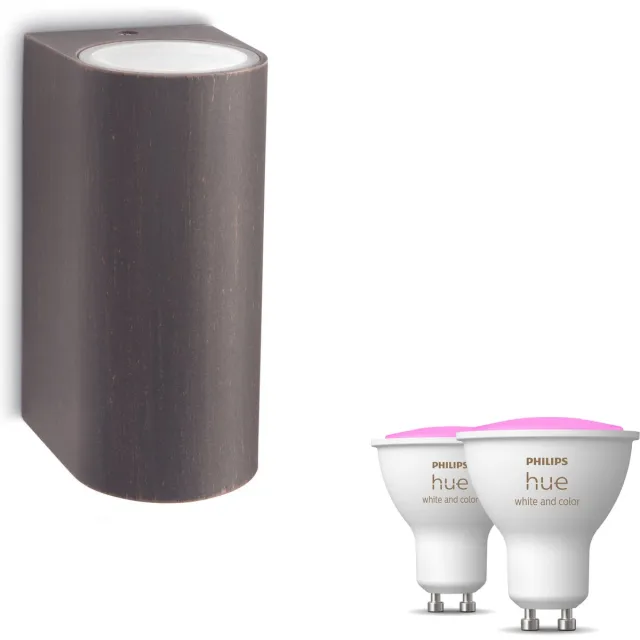 Philips Hue Nightingale Wandlamp voor Buiten Up & Down (Roestbruin) - Buitenlamp - GU10 - Wit en Gekleurd Licht - Hue White and Color Ambiance