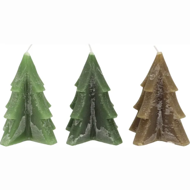 DK design Daan Kromhout - Kerstboomkaarsen - Pine Tree - Set/3 - Groen Tinten - 6x8cm
