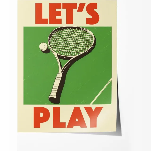 Let's Play Retro Tennis Poster - Poster 50x70 cm - Sfeervolle Wanddecoratie voor Woonkamer & Slaapkamer - Premium papier - zonder lijst Multicolor