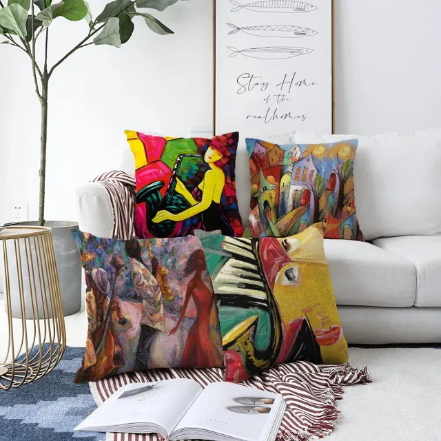 Zethome Art - Kussenhoes Set - 43x43 cm - 4 Stuks - Dubbelzijdig bedrukt - Levendige Kleuren - Kussenhoezen Set - Soft Touch - Verborgen Rits mİX