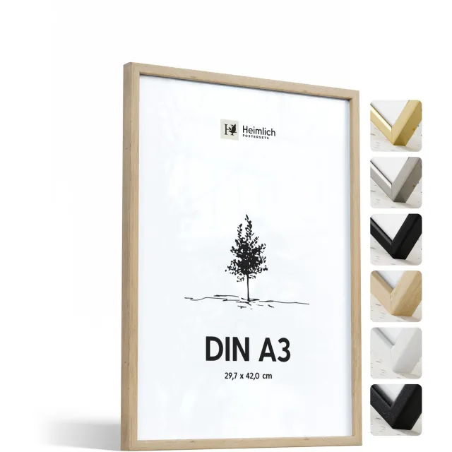 Heimlich Fotolijst A3 (29,7x42 cm) - Posterlijst Massief Hout Eiken - Wandhangend - Onbreekbaar Kunststof Glas Eikenhout