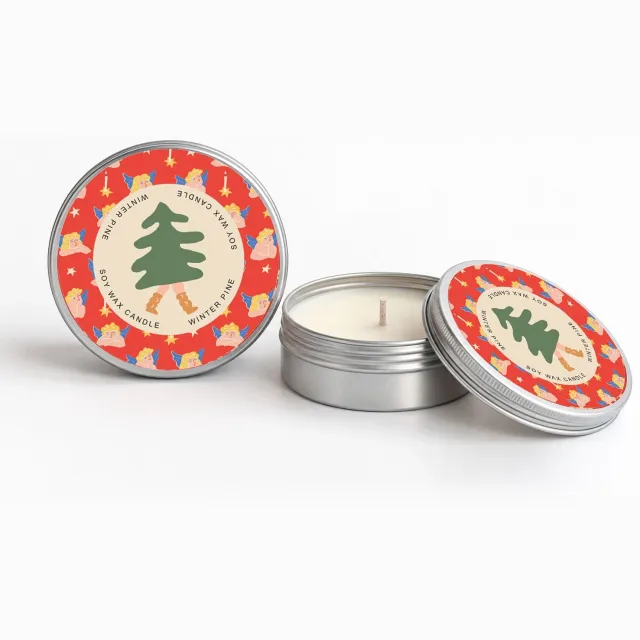 Bon Babef Geurkaars Kerst in Blikje - Winter Pine Sojawas Kerst Kaarsen Kaarsje - Kerstcadeau door de Brievenbus - Dennengeur Handgemaakt in Nederland
