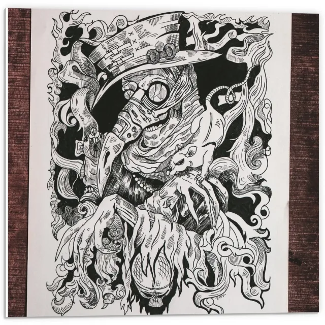 KuijsFotoprint Forex - Kunstige Tekening Zwart - Wit - 50x50cm Foto op Forex