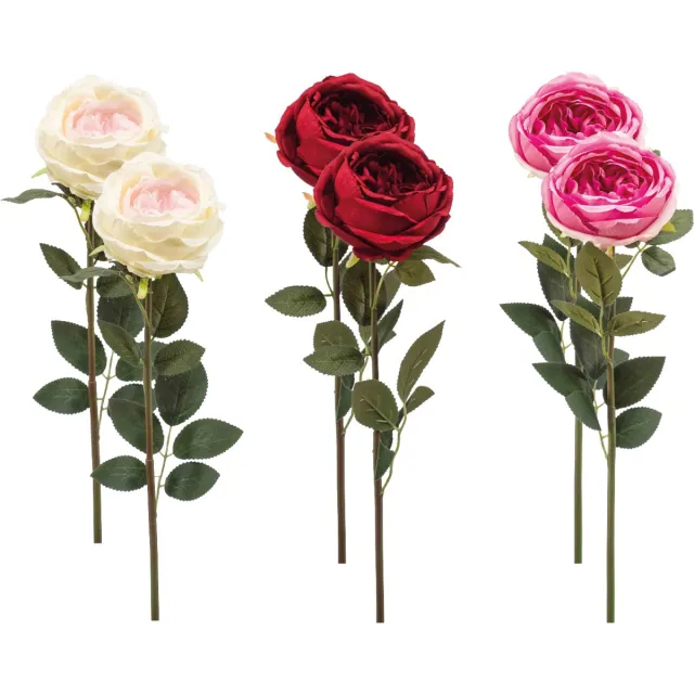 Emerald Kunstbloem Roos Joelle 65cm - Set van 6 - Kunstplant voor binnen Wit, Rood & Beauty - Set van 6