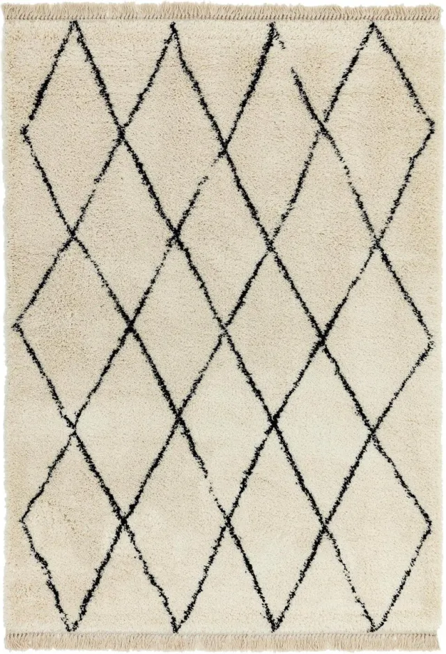 Eazy Living Easy Living - Rocco-Cream-Diamond Vloerkleed - 200x290 - Rechthoek - Berber,Shaggy Tapijt - Modern - Beige, Zwart