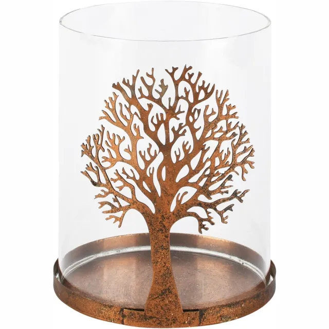 dekoratief Theelichthouder 'Tree of Life', roest, metaal/glas, 11x11x15cm | A265171 transparant