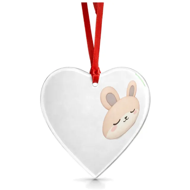 Mr Cadeautjes Glazen hart medium - design Een slaperige konijnenkop met ronde wangen en gesloten ogen | cadeau Wit