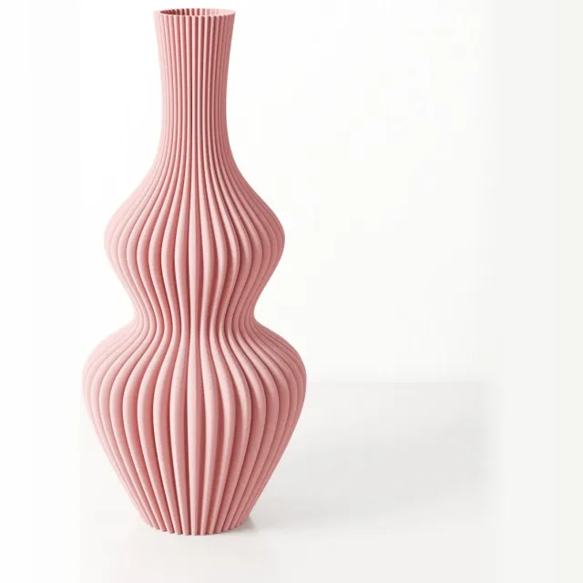 Fleuriek Grote Vaas - Roze - H50 cm - Vaas voor zijden bloemen - Moderne decoratieve vaas gemaakt van duurzaam kunststof - Geribbelde vaas