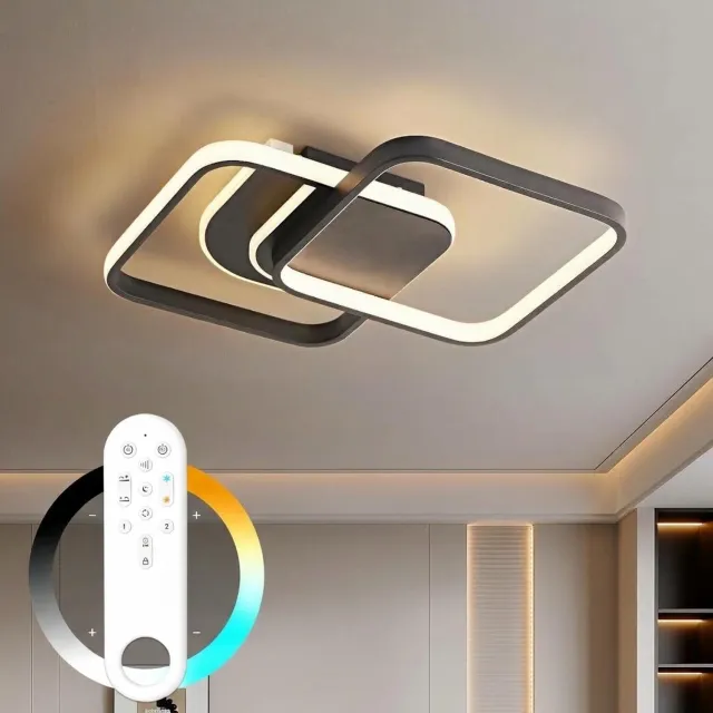 Amdelne LED Plafondlamp Zwart - Plafonniere - Modern - Binnenverlichting-Dimbaar 3 Staps - Hal Slaapkamer Lamp 45W 2800K-6500K - 5600LM - Met Afstandsbediening