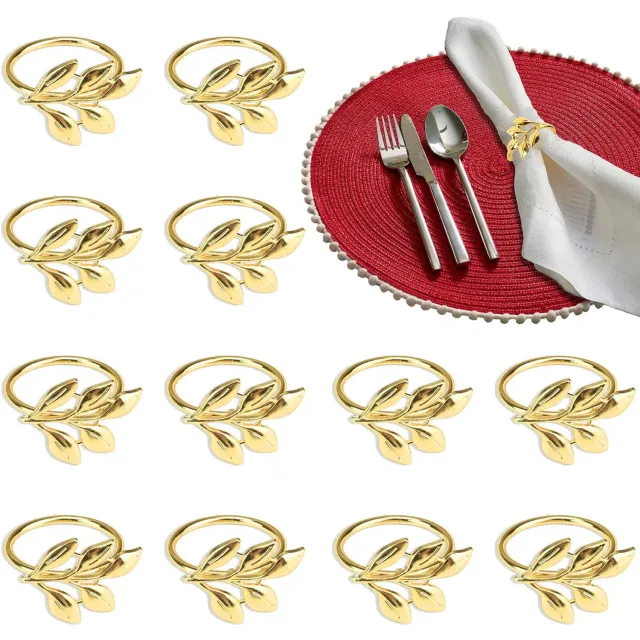Famanu Servetringen goud, 12 stuks, elegante metalen servetringen voor tafeldecoratie rood