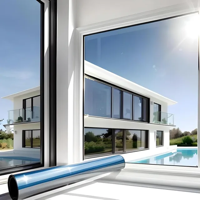 MELVRA Zonwerende Raamfolie - Statisch Klevend - 60x200 cm - UV-bescherming - Spiegelfolie - Warmtewerend - Zilver Reflecterend - Privacy Folie - Ondoorzichtig - Zonder Lijmresten - Voor Binnen & Buiten - Raamfolie Zonwering - 60 cm x 2 m