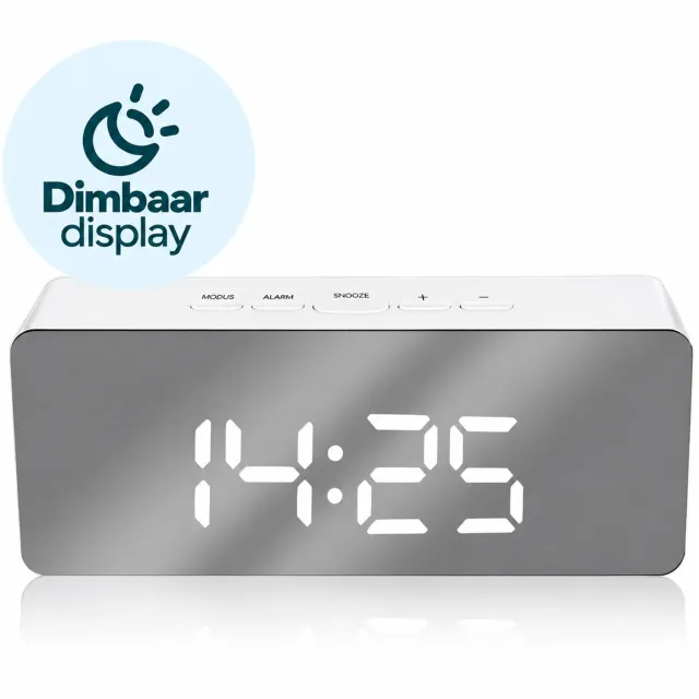 Luxime Digitale Wekker - Slaapkamer - Klok - Alarmklok - Dimbaar Display - Wit