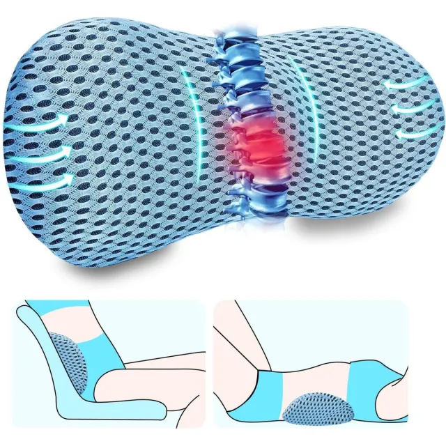 Mutig Rugkussen Lendenkussen - Ergonomisch Rugkussen van Traagschuim - Lendensteunkussen en Lendensteun - Rugsteun voor onderrug - Rugondersteuning en Onderrugondersteuning voor bureaustoel, autostoel, bed - Orthopedisch rugkussen voor drukverlichting Blauw