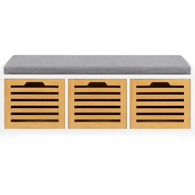 Jurrys Schoenenkast - Opbergbox - Bank - Multifunctioneel - Ruimtebesparend - Decoratie - 43x105x35cm - Wit/Houtlook