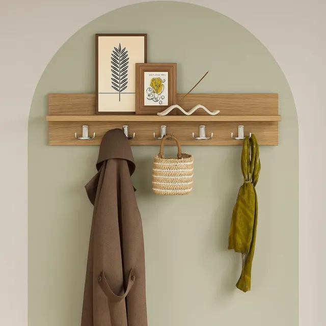 LUNOR Leon - Kapstok - Wandkapstok- 5x2 haken - Pijnboom - 80 cm