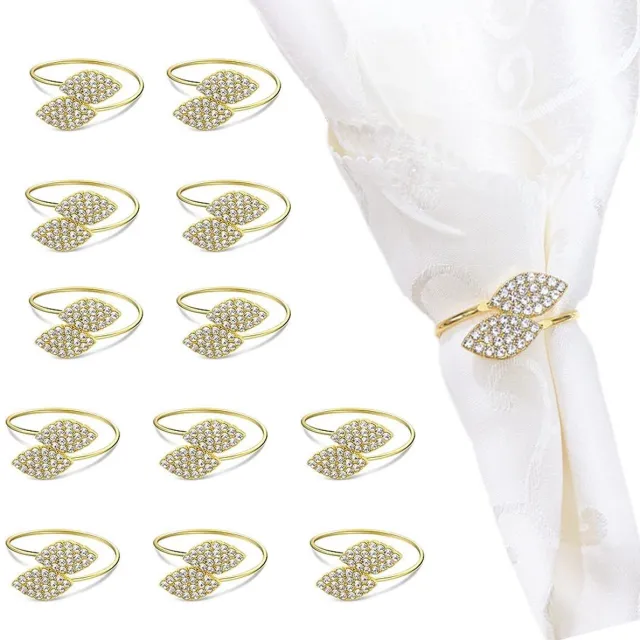 Ibenzoa Set van 12 Luxe Gouden Servetringen met Bladdesign voor Feestelijke Tafeldecoratie