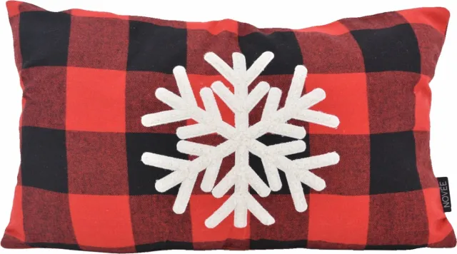 NOVÉE SNOW Kerst Ruit Kussenhoes | Katoen | 30 x 50 cm Rood/Zwart