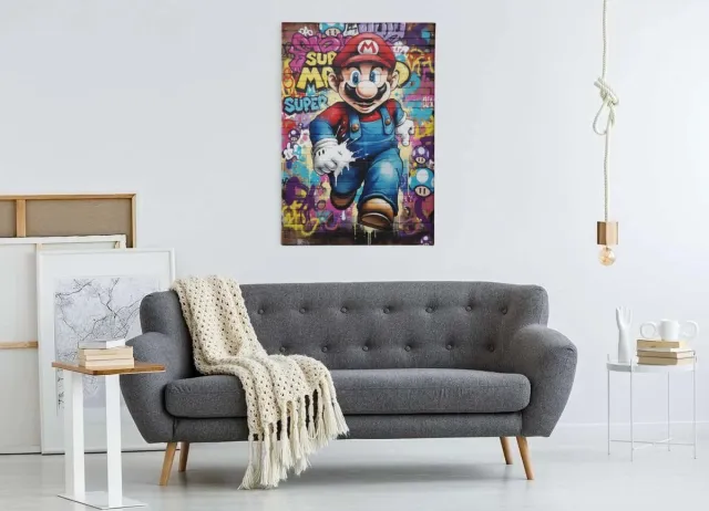 Trendex Global Canvas Schilderij – Graffiti – Pop Art – Retro Game Held – Street Art Stijl - 150x100 cm Kleurrijk