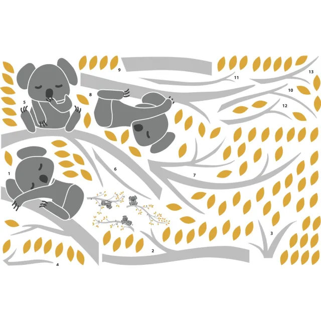 Ambiance Sticker Muurstickers - Schattige koala's op takken - Transparante achtergrond - 40x60cm Multi color