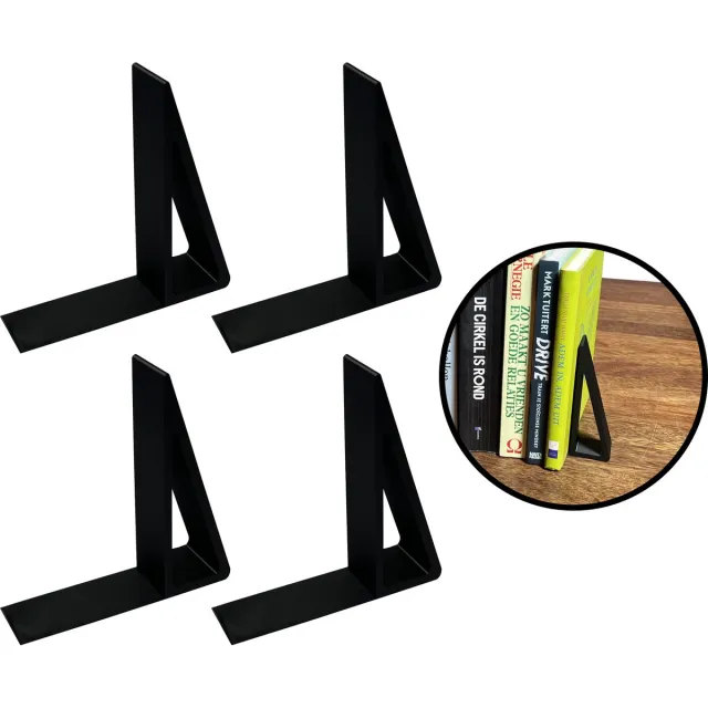 Nillie Boekensteunen - Zwart - 4 Stuks - Boekensteun - Boeksteun - Boekenhouder - Boekstandaard - Boeksteunen