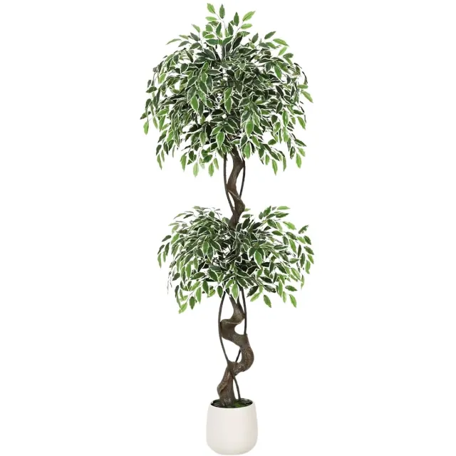 Happiq Kunstmatige Ficusboom - Realistisch met Luxe Keramische Pot - voor woonkamer en kantoor - 150 cm Groen Kunstzijde - 180 cm