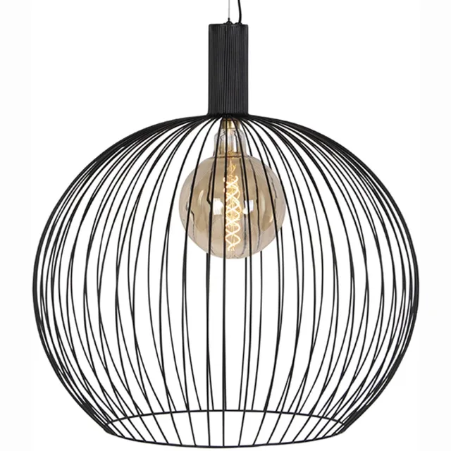 QAZQA wire - Moderne Grote hanglamp voor boven de eettafel | in eetkamer - 1 lichts - Ø 70 cm - Zwart - Woonkamer | Slaapkamer | Keuken