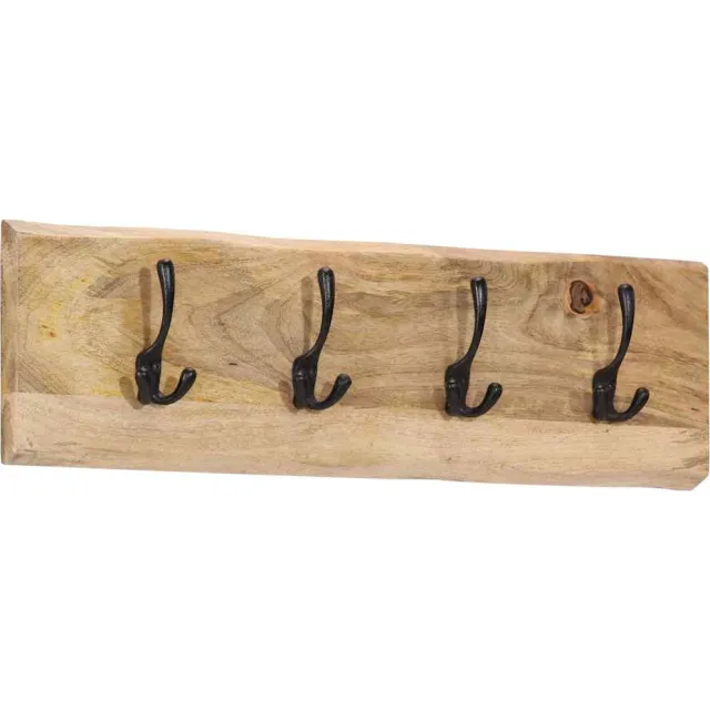 vidaXL Wandkapstok met 4 haken massief mangohout bruin