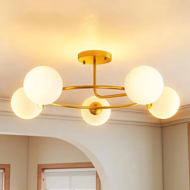 Wclavion Plafondlamp van 20 W met 5 G9-fittingen, elegante goud-witte look, lampen niet inbegrepen. Afbeeldingskleur