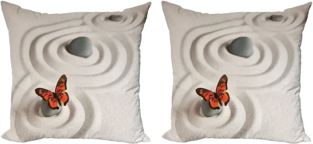 ABAKUHAUS Vlinder Sierkussenhoes Set van 2, Rots Serenity, Modern Accent Dubbelzijdige Digitale Print, 60x60, Oranje Beige