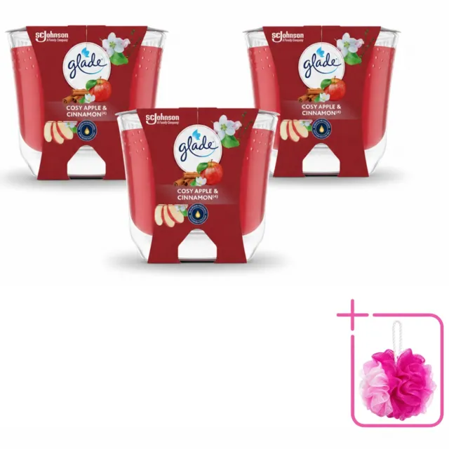 Glade 3 x Glade - Geurkaars Appel Kaneel - 100% Raapzaadwas - 204 g - Bulkverpakking - Geurkaars - Douchemop - Warme geur rood