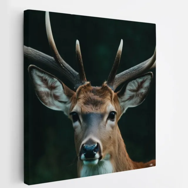 Saammp Canvas Schilderij - Hert - Portret - Dieren - 40x40 - Foto op canvas - Wanddecoratie - Muurdecoratie Woonkamer - Slaapkamer decoratie - Canvas Print Multicolor