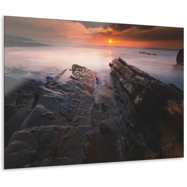 Myfinto Indoorart - Glasschilderij zonsondergang Bidart 120x80 CM - Afbeelding op plexiglas - Inclusief montagemateriaal blauw