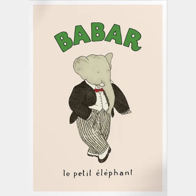 Pepperwall Babar The Little Gentleman (Babar de Olifant) | Poster | A3: 30 x 40 cm Multikleur