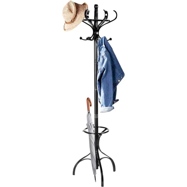 Costway Kapstok, hout, 182 cm, jasstandaard met 12 haken, kledingrek met paraplustandaard, garderobe, staande garderobe (zwart)