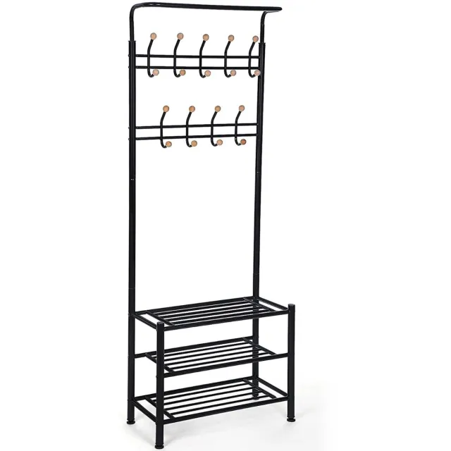 Hoppa! Multifunctionele kledingkapstok – Zwart – Metaal – 35,2 x 68,8 x 187 cm (BxDxH)