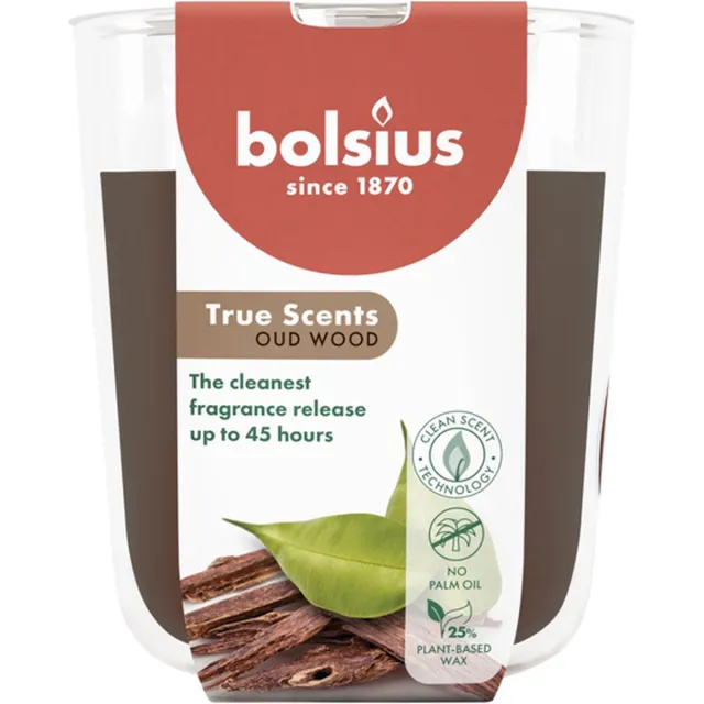 Bolsius 4 stuks Bolsius geurglas oud hout - oud wood geurkaarsen 97/85 (45 uur) True Scents bruin