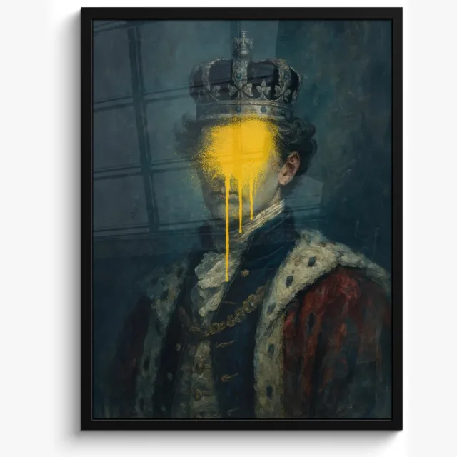 FrameYourWall Poster in lijst - Fotolijst 50x70 cm - Posters - Koning - Portret - Druipende gele verf - Posterlijst zwart - Decoratie - Wanddecoratie woonkamer - Muurdecoratie slaapkamer Koning - Portret - Verf