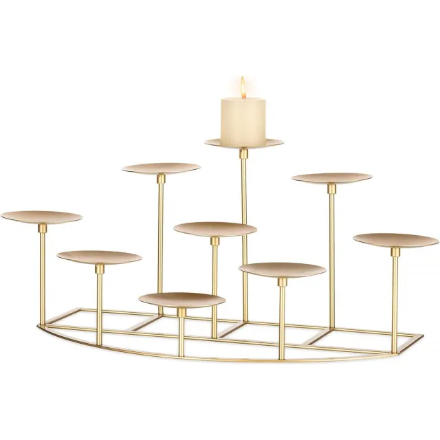 Romadedi 9 Arming Kandelaar Kandelaar Stompkaarsen - Gouden Kandelaar Bodem voor Open haard Moderne Decoratie IJzer Tafeldecoratie Kerstmis Advent Decoratie Woonkamer