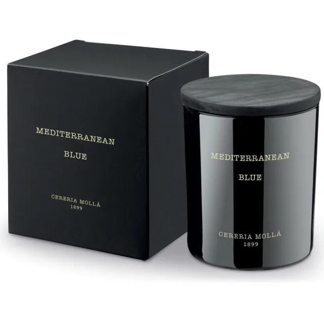 Cereria Mollà 1899 Geurkaars Premium Candle 230gr 50 u Mediterranean Blue katoenen lont sojawas ideaal cadeau black