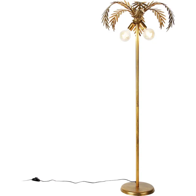 QAZQA botanica - Retro LED Smart Vloerlamp | Staande Lamp incl. wifi - 2 lichts - H 156 cm - Goud/messing - Woonkamer | Slaapkamer | Keuken Goud/messing Smart LED