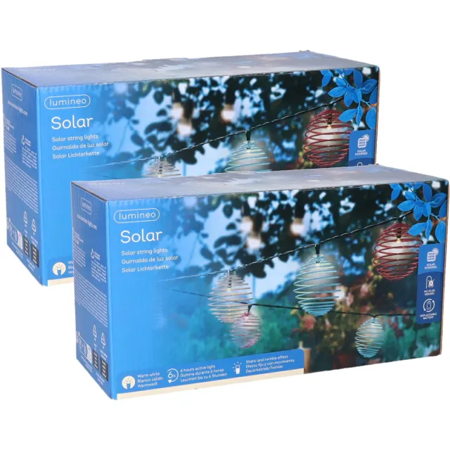 Lumineo Lichtsnoer op zonne-energie - 2x snoertjes - tuinverlichting - 470 cm - lichtslinger - buiten - multi kleuren - feestlampjes