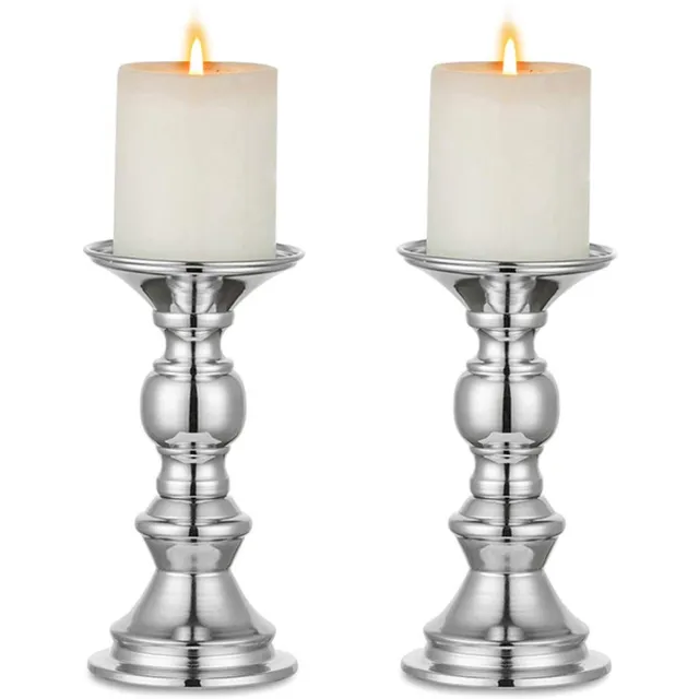 Sanorum 2 stuks - Kandelaars - Metalen kandelaars - Geschikt voor bruiloften en woondecoratie - Minimalistisch - Smeedijzeren kandelaars - Romantische tafellampen - zilver