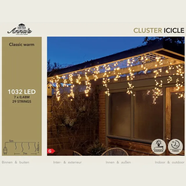 Anna's Collection Ijspegelverlichting lichtsnoer - 1032 led lampjes - klassiek warm wit - 700 cm