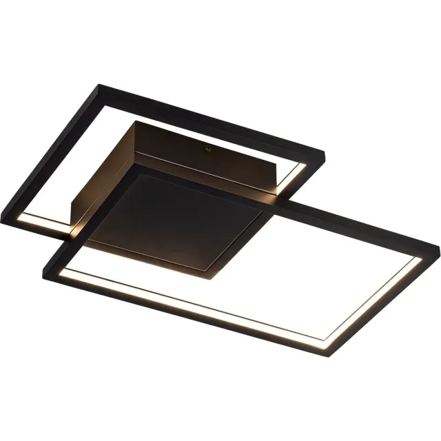 Fantasia Nori LED plafondlamp, rechthoekig, zwart aluminium, 44W 3000K warm wit licht, 480x340x60 mm, dimbaar